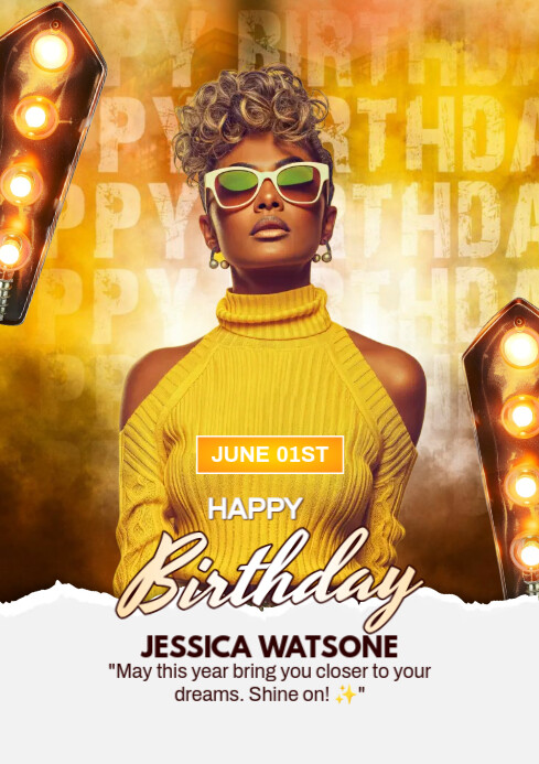 Orange Maximalist Happy Birthday  A2 template