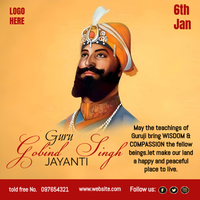 Copy of Orange Maximalist Happy Guru Gobind Singh Square (1:1 ...