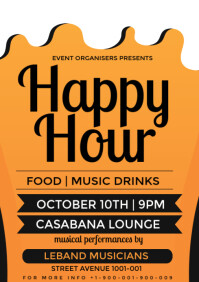 Orange Maximalist Happy Hour Flyer A3 template