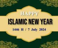 Orange Maximalist Happy Islamic New Year  Med Rectangle moyen template