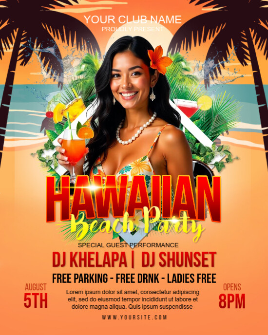 Orange Maximalist Hawaiian Beach Party Instagram Portrait template