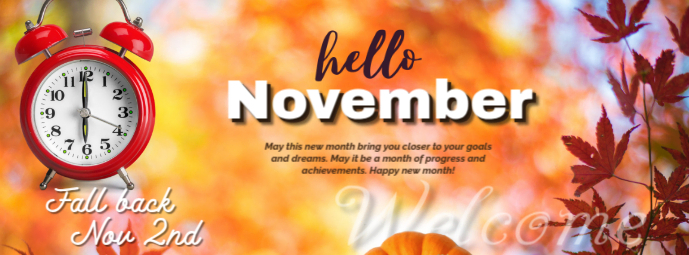 Orange Maximalist Hello November Fall Back One Hour Facebook Cover Photo template