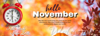 Orange Maximalist Hello November Fall Back One Hour Facebook Cover Photo template