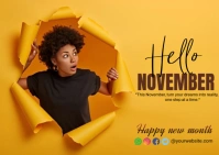 Orange Maximalist Hello November Postcard ไปรษณียบัตร template