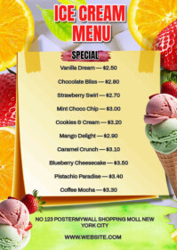 Orange Maximalist Ice Cream Menu  A6 template