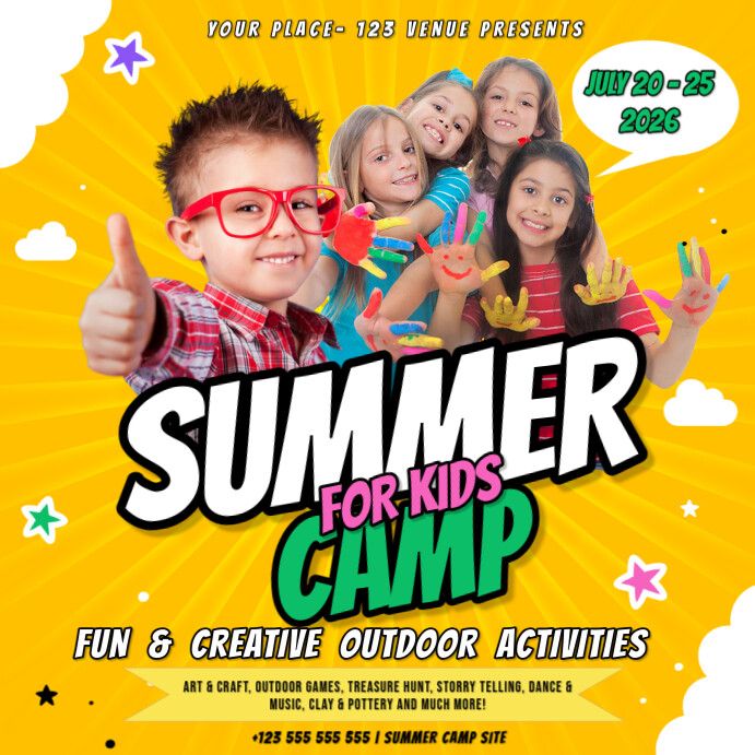 Orange Maximalist Kids Summer Camp  Instagram Post template