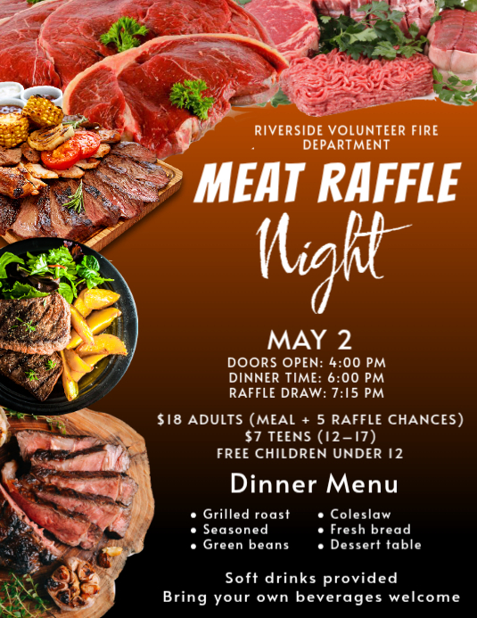 Orange Maximalist Meat Raffle Event Flyer Templat | PosterMyWall