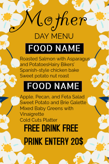 Orange Maximalist Mother's Day Menu Poster Plakkaat template