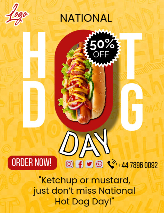 Orange Maximalist National Hot Dog Day  Flyer (us Letter) template