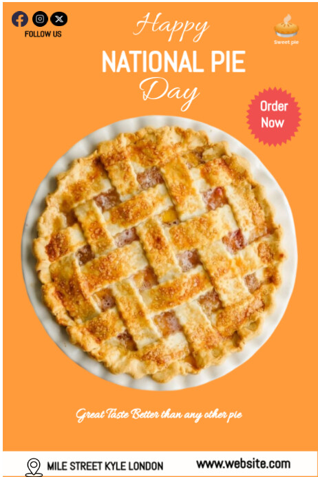 Pie Week Poster Orange Maximalist National Pie Day Poster Template | PosterMyWall