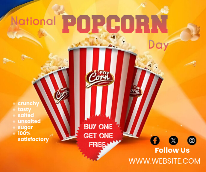 Orange Maximalist National Popcorn Day Celebration  Large Rectangle Retângulo grande template