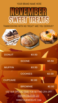 Orange Thanksgiving Sweet Treats Promotion Instagram Story Template