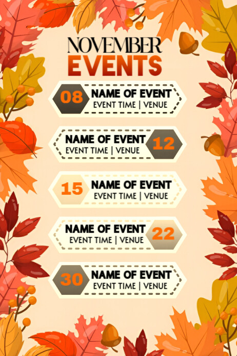 Orange Maximalist November Schedule Poster Template | PosterMyWall