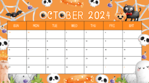白色 October 2024 Calendar งานแสดงผลงานแบบดิจิทัล Template