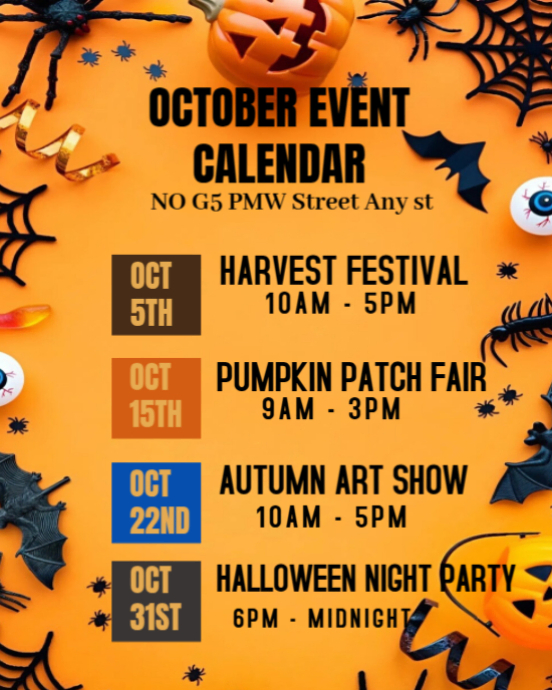 October Event Calendar Template | PosterMyWall