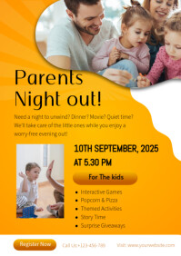Orange Maximalist Parents Night Out Flyer Template Design A2