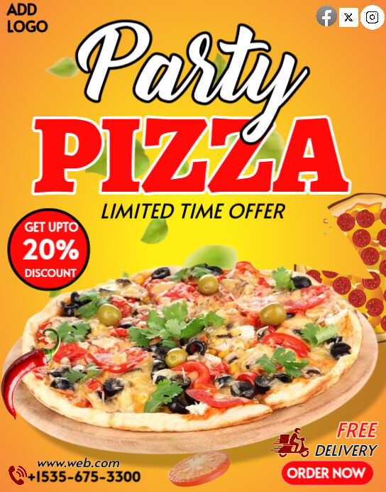 Orange Maximalist Pizza Delivery Poster  Poster/wallboard Plakkaat/Muurbord template