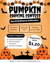 Orange Pumpkin Carving Contest Instagram Portrait Template