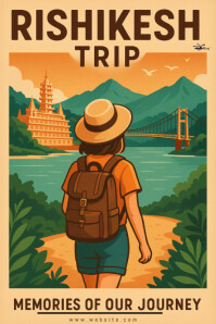 Orange Maximalist Rishikesh Trip Poster template