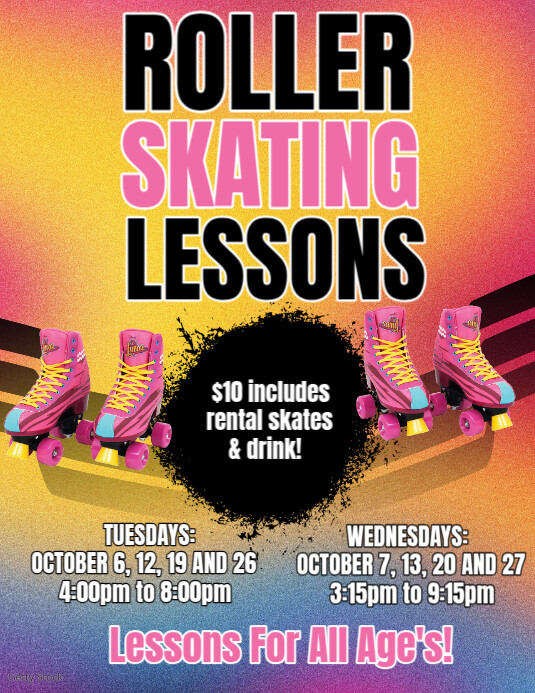 Orange Maximalist Roller Skating Lessons Flyer (us Letter) Template ...
