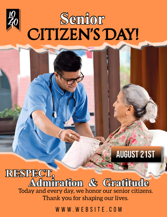 Senior Day Graphics Orange Maximalist Senior Citizen Day Flyer ( Template | PosterMyWall