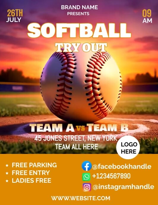 Orange Maximalist Softball  Flyer (us Letter) template