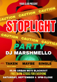 Orange Maximalist Stop Light Party Flyer A5 template