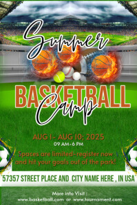 Orange Maximalist Summer Baseball Camp Poster template