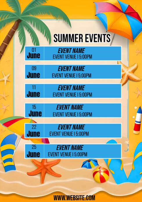 Orange Maximalist Summer Events A4 Template | PosterMyWall