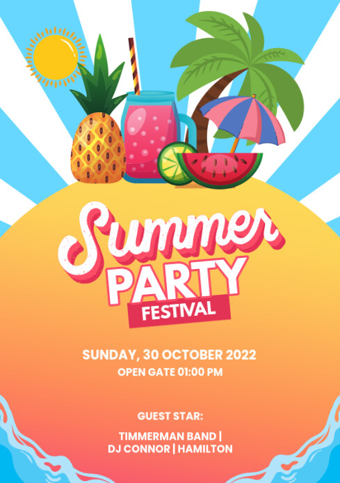Orange Maximalist Summer Party A4 template