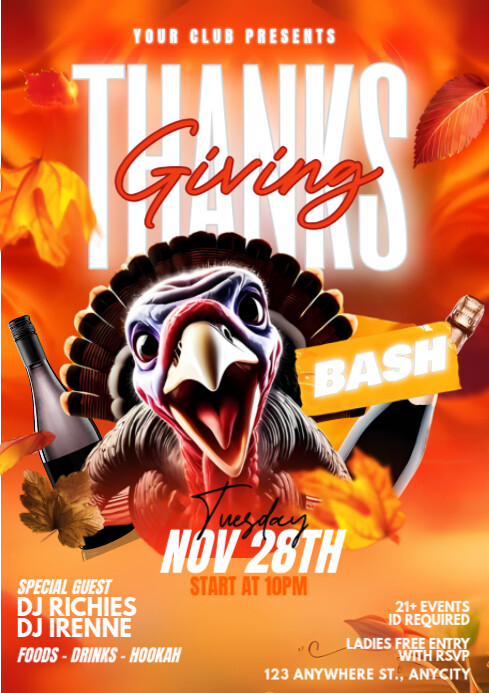 Orange Maximalist Thanksgiving Bash Party A4 template