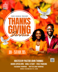 Orange Maximalist Thanksgiving Church Service  Instagram Portrait template