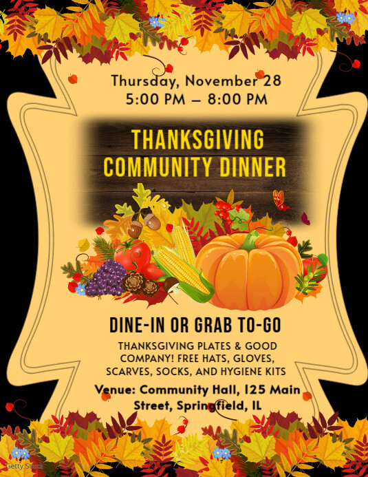 Orange Maximalist Thanksgiving Community Dinner  Flyer (us Letter) template