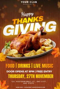 Orange Maximalist Thanksgiving Festival Dinner Poster template