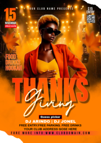 Orange Maximalist Thanksgiving Party Flyer A2 template