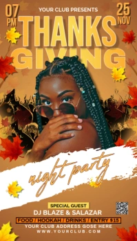 Orange Maximalist Thanksgiving Party Flyer Business Card Kartu Bisnis template