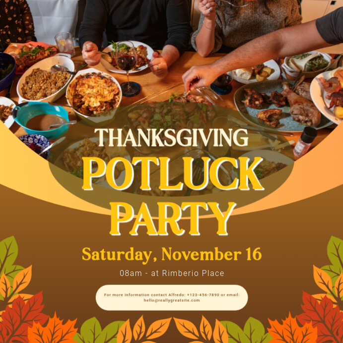 Orange Maximalist Thanksgiving Potluck Party Instagram Post template