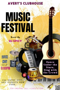 Orange Maximalist This Is An Event Flyer Promoting A Musical Gathering With A Focus On Instruments & Pinterest Graphic template