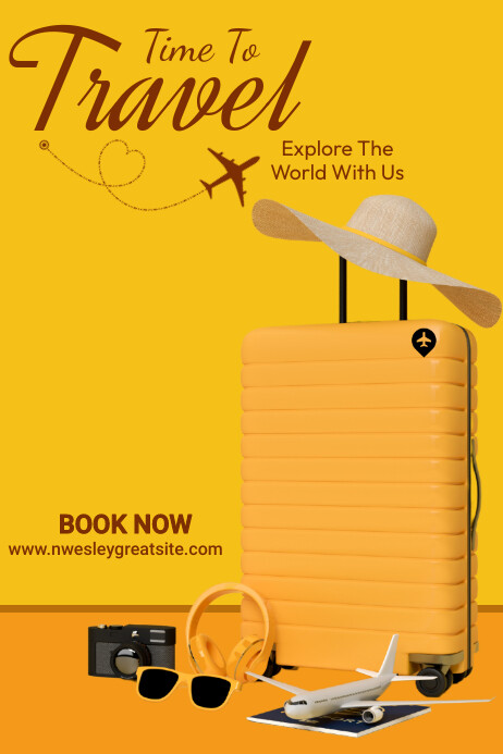 Orange Maximalist Time To Travel Poster Template | PosterMyWall