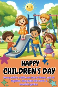 Orange Maximalist Universal Children's Day Poster Cartaz template