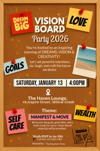 Orange Maximalist Vision Board Party Poster template