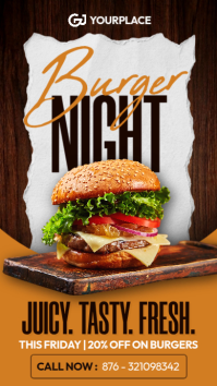 Orange Modern & Minimal Burger Night Gourmet Burger Night Flyer – Rustic BBQ & Grill Restaurant Prom template