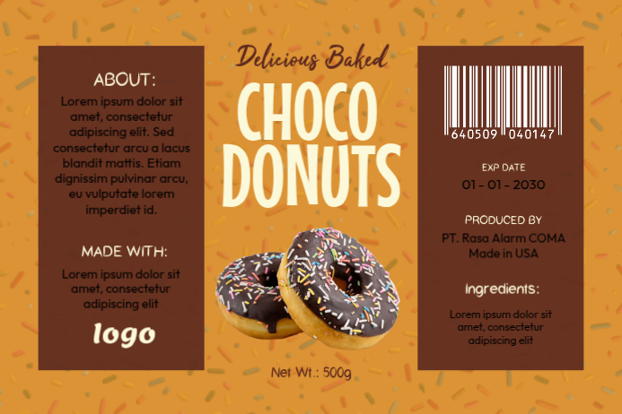 Orange Modern & Minimal Choco Donuts Label Label Template | PosterMyWall