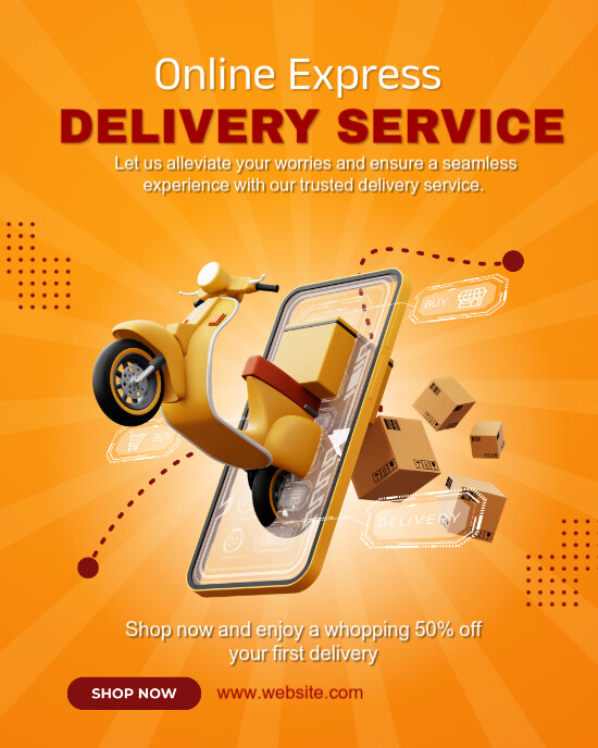 Orange Modern & Minimal Delivery Service Instagram Portrait template