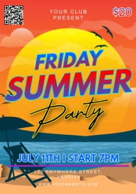 Orange Modern & Minimal Friday Summer Party A2 template