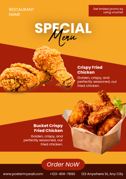 Orange Fried Chicken Menu A4 Template | PosterMyWall