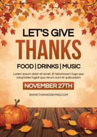 Orange Modern & Minimal Give Thanks Invitation A6 template