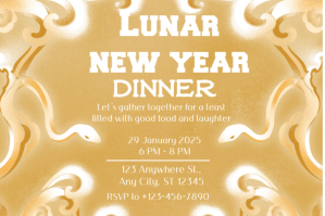 Orange Modern & Minimal Gold Elegant Lunar New Year Dinner Invitation Label Etichetta template