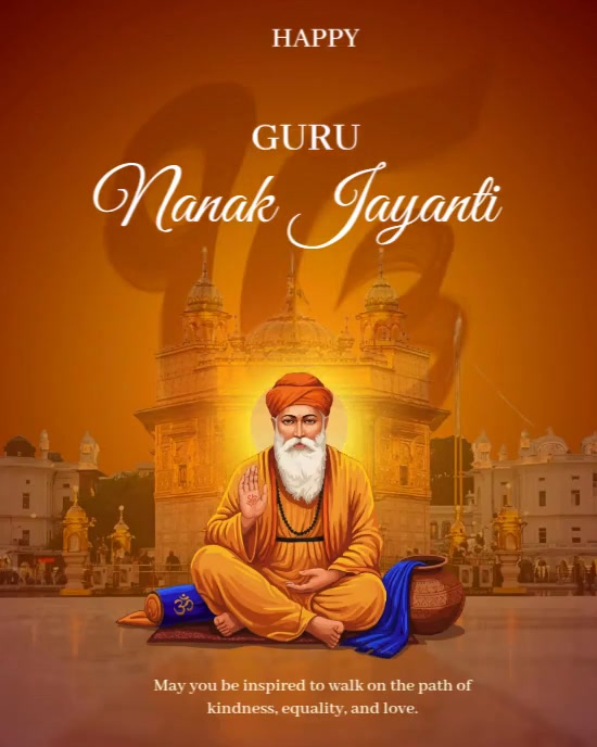 Orange Modern & Minimal Guru Nanak Jayanti Instagram Portrait template