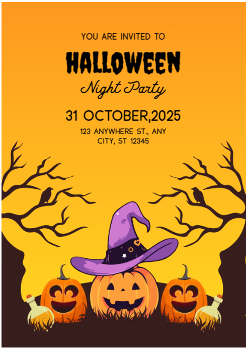 Plantilla de Orange Modern & Minimal Halloween Party 2025 A4 | PosterMyWall